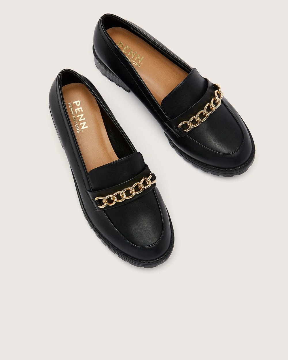 Extra-Wide Width, Black Loafer with Gold Chain | Penningtons