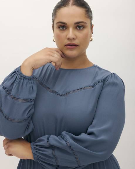 Blue Two-Layer Fit-and-Flare Dress - Addition Elle