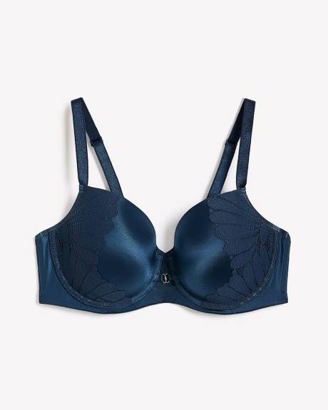 Underwire Blue Balconette Bra with Lace Trim - Déesse Collection
