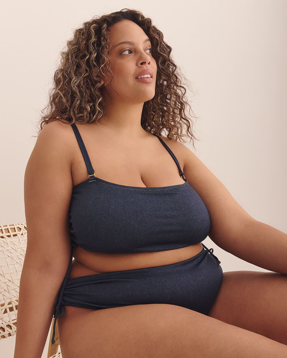 Haut de bikini bandeau bleu foncé Louise avec cordons de serrage - Nana The Brand