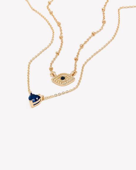 Collier court doré avec mauvais oeil, ens. de 2