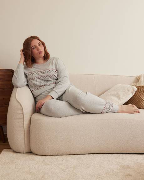 Long-Sleeve Knit Pyjama Top with Fair Isle Front Print - ti Voglio