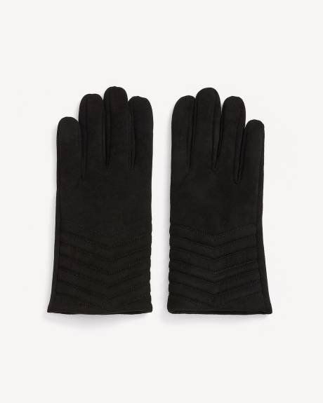 Gants en suède synthétique noir surpiqués en V