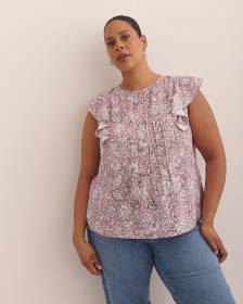 Blouse à manches courtes volantées avec plis décoratifs