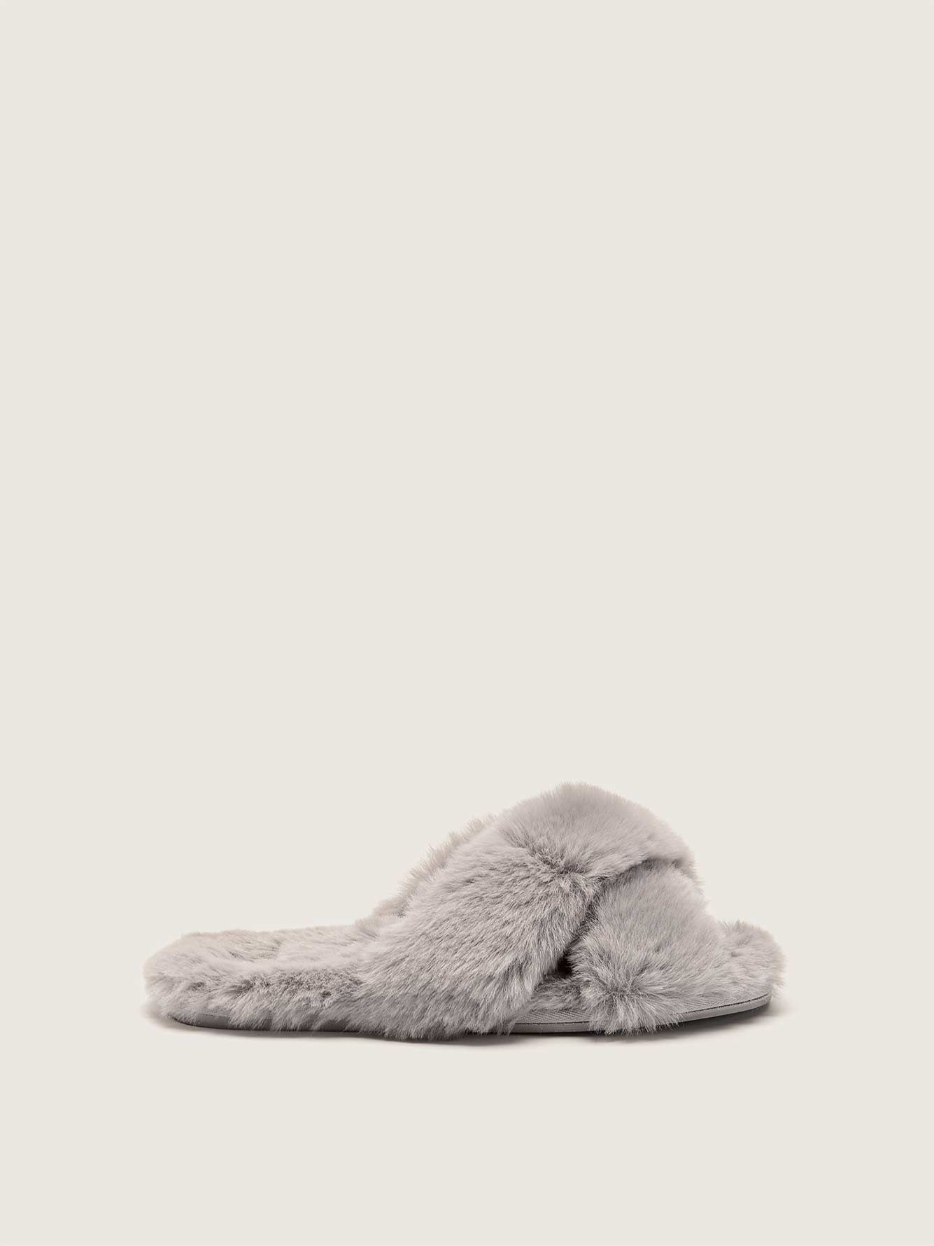fur crossover slippers