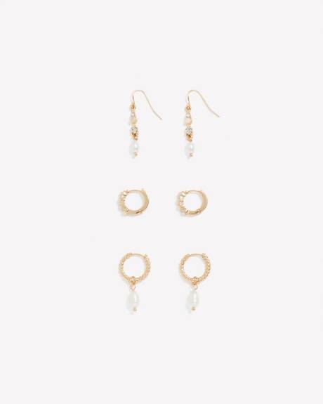 Assorted Mini Hoop Earrings with Pearls, Set of 3