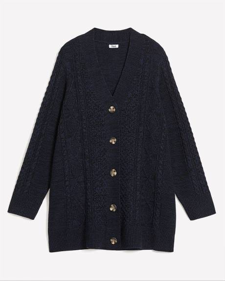 Buttoned-Down Cardigan with Cable Stitch