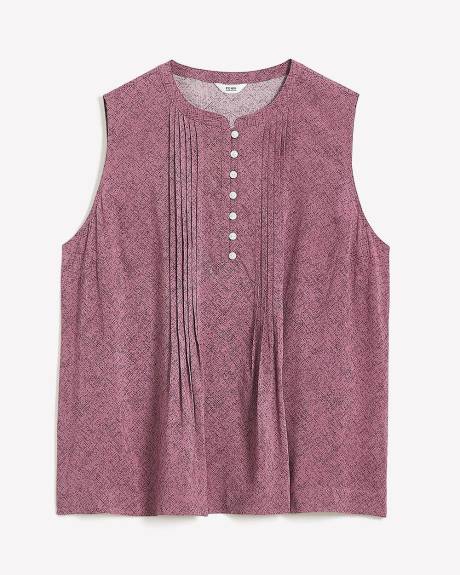 Blouse sans manches plissée à col mandarin, tissu responsable