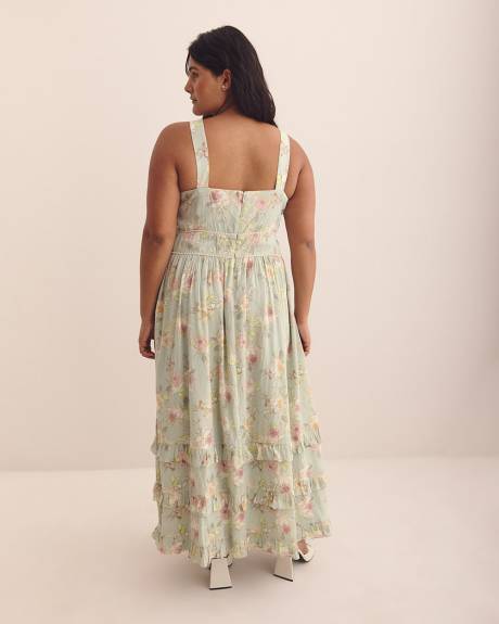 Floral Sleeveless Maxi Dress with Pearl Trim - Addition Elle