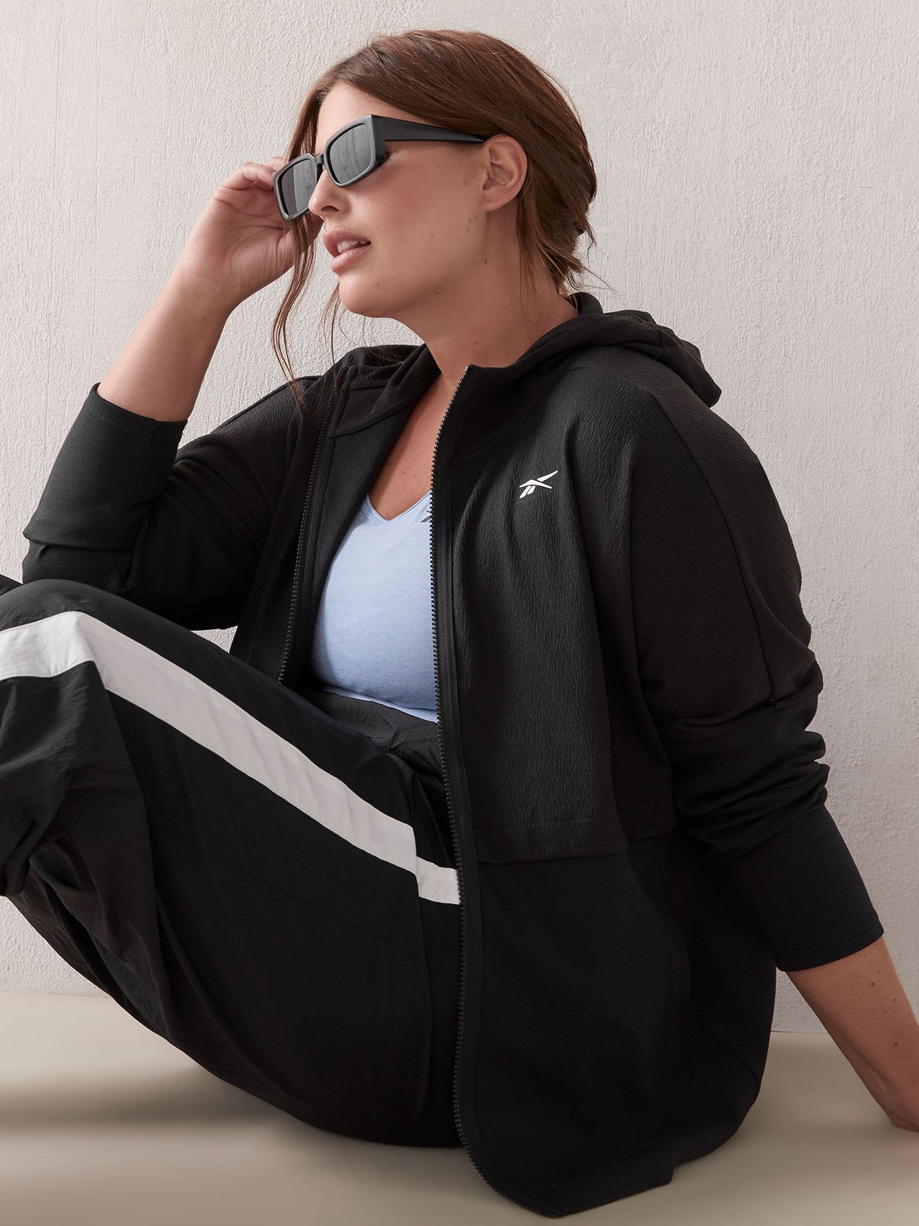 reebok women's core cotton jersey zip front hoodie