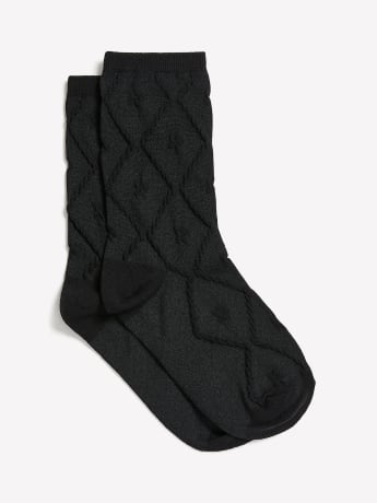 Jacquard Knit Crew Socks with Floral Print