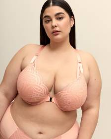 Soutien-gorge pigeonnant en dentelle rose avec fermeture avant - Déesse Collection