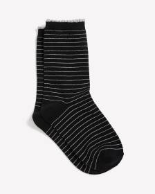 Black Scalloped-Edge Crew Socks with Metallic Stripes