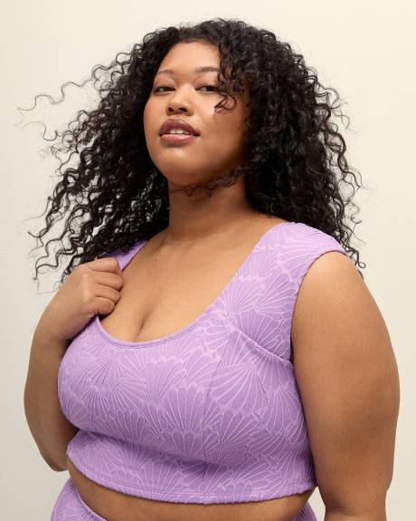 Textured Lavender Longline Bikini Top with Lace-Up Back