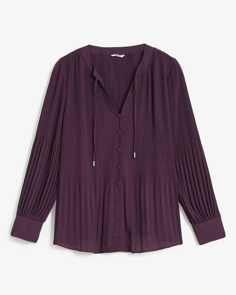 Responsible, Buttoned-Down Pleated Swing Blouse