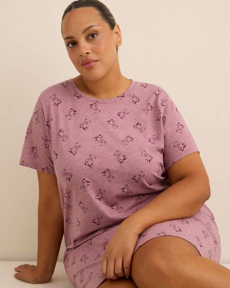 Purple Short-Sleeve Heather Knit Sleepshirt with Teddy Bear Print - ti Voglio Purple Short-Sleeve Heather Knit Sleepshirt with Teddy Bear Print - ti Voglio