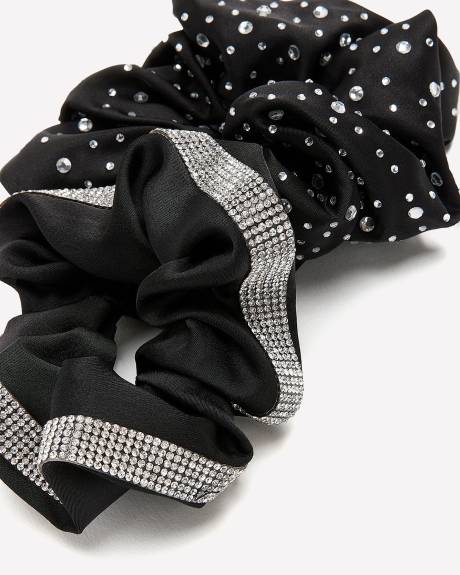 Black Scrunchies with Rhinestones, Set of 2