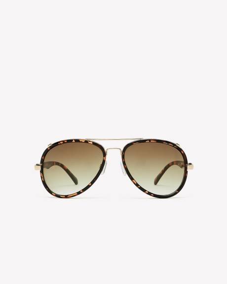 Tortoise Metal Aviator Sunglasses