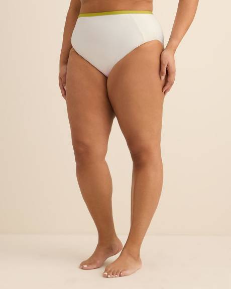 Culotte de maillot blanche texturée taille haute avec biais contrastant