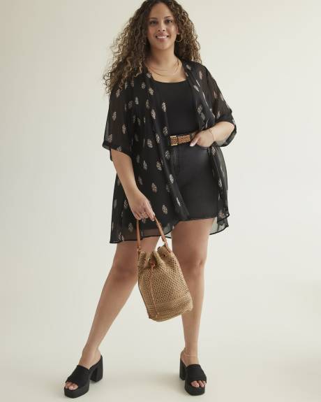 Tunique kimono imprimée avec manches mi-longues