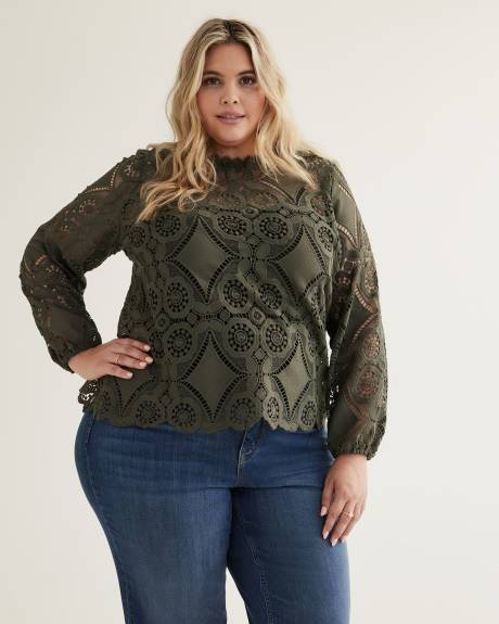 Crochet Blouse with Long Balloon Sleeves