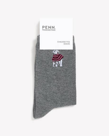Grey Crew Socks with Dalmatian Placement Print