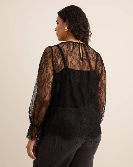 Black Lace Crewneck Blouse