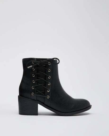 Extra Wide Width, Black Bootie with Side Lace-Up Detail