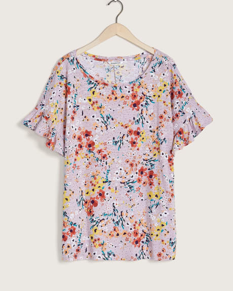 Printed Knit Top With Ruffle Sleeve - In Every Story
