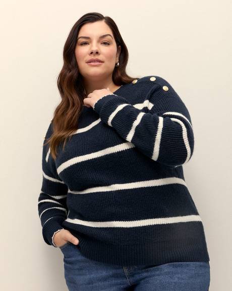 Crewneck Sweater with Buttons at Shoulders