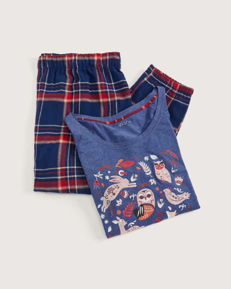 Haut en jersey chiné avec pantalon de jogging en flanelle, ens. pyjama - tiVOGLIO