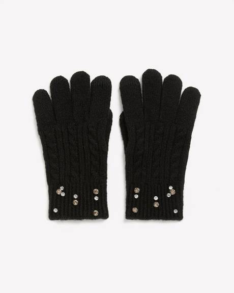 Black Cable Stitch Gloves with Decorative Jewels