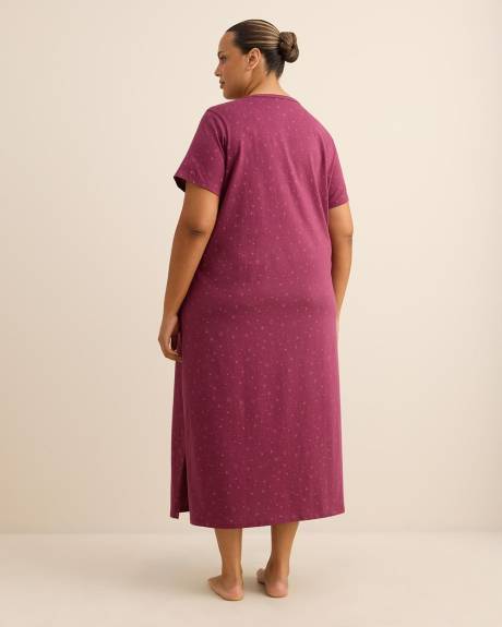Long Purple Short-Sleeve Knit Sleepshirt with Star Print - ti Voglio Long Purple Short-Sleeve Knit Sleepshirt with Star Print - ti Voglio
