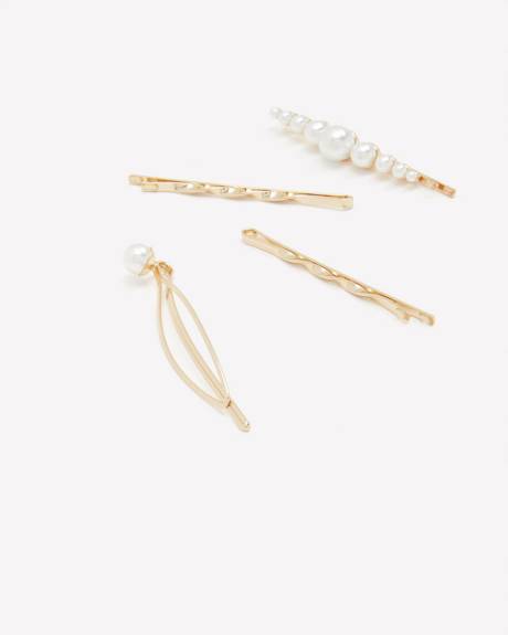 Assorted Golden Hair Pins with Pearls, Set of 4