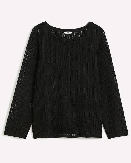 Long-Sleeve Crewneck Crochet Knit Top