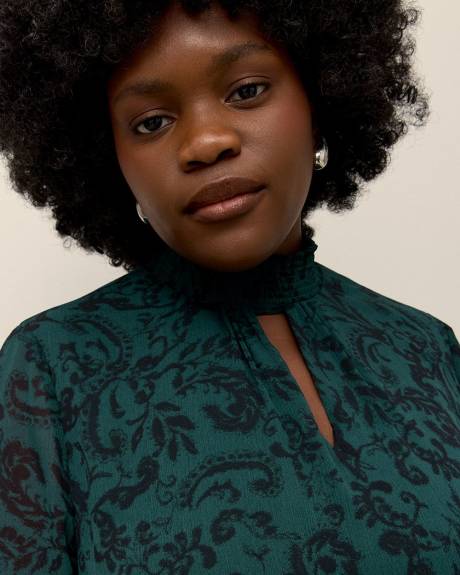 A-Line Blouse with Smocking Mock Collar