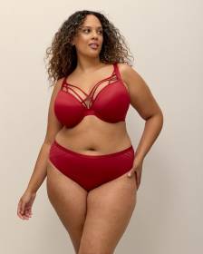 Red Microfibre Plunge Bra with Strapping Neckline - Déesse Collection