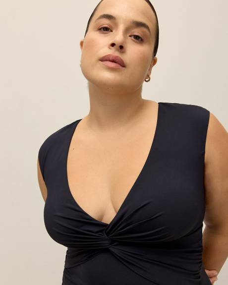 Black Twisted V-Neck Tankini Top