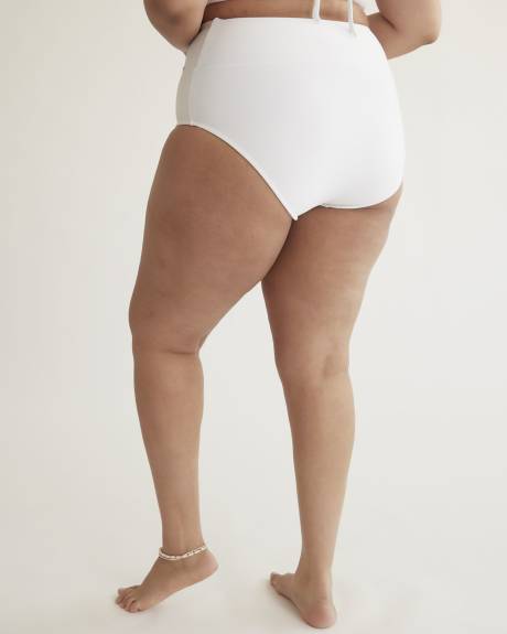 White High-Waisted Crisscross Ribbed Swim Brief