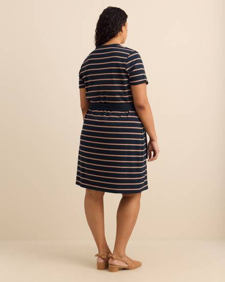 Blue Striped Knit Dress with Removable Belt