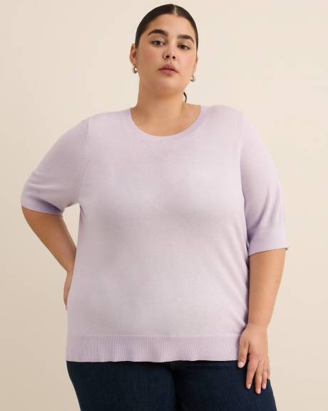 Pull à col rond et manches au coude, tissu responsable