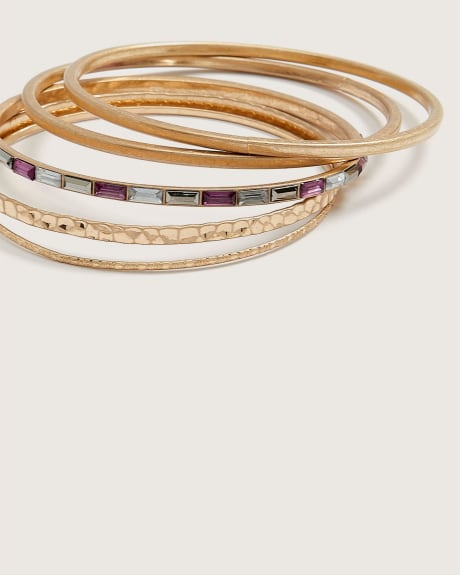 Assorted Bangles with Coloured Stones, Set of 5