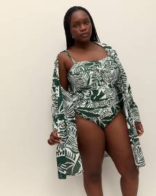 Chemisier long cache-maillot en coton à motif de feuillage