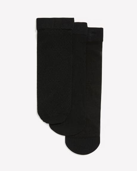 Chaussettes cheville en nylon noires, ens. de 3