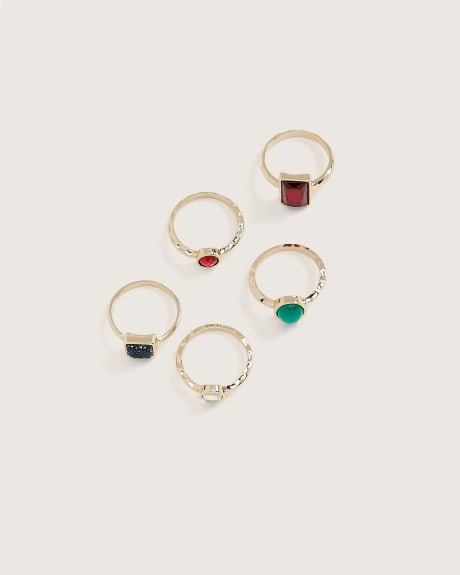 Assorted Rings with Coloured Stones, Set of 5