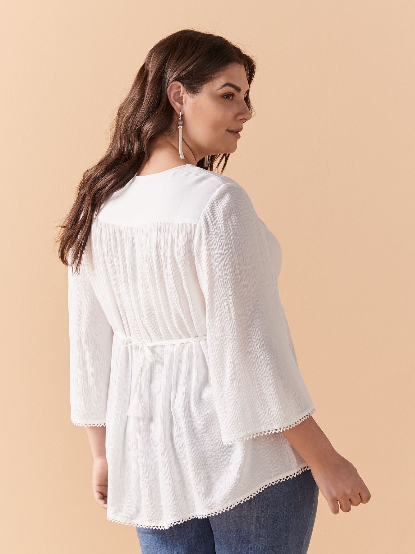 Solid Elbow Sleeve Blouse with Keyhole Front In Every Story Penningtons