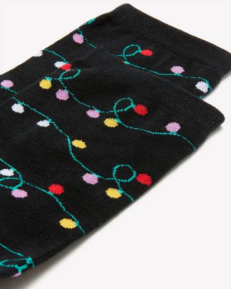 Black Crew Socks with Christmas Lights