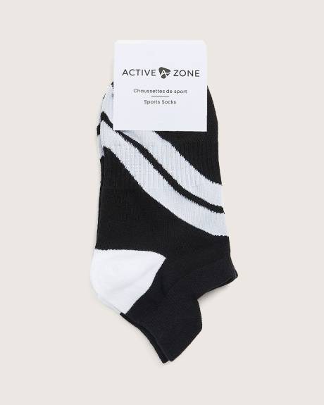 Contrast Stripe Ankle Sports Socks with Tab, Black - Active Zone