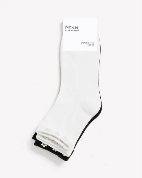 Chaussettes avec fleurs en perles, ens. de 2