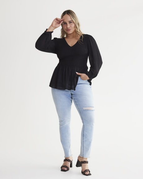 Long-Sleeve Blouse with Shirring Top - Addition Elle